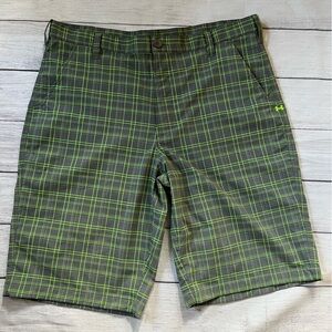 Under Armour Gray and Neon Green Plaid Shorts